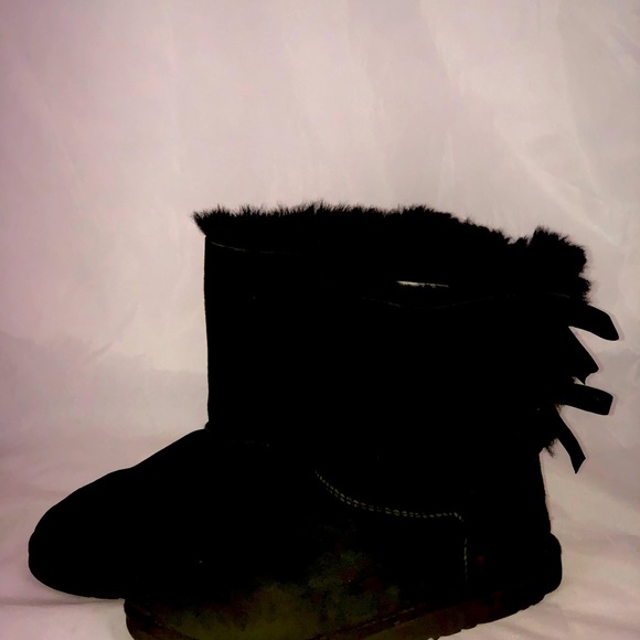 UGG Black Bow.Tie Suede Booties Women’s Size 6 - Picture 3 of 6